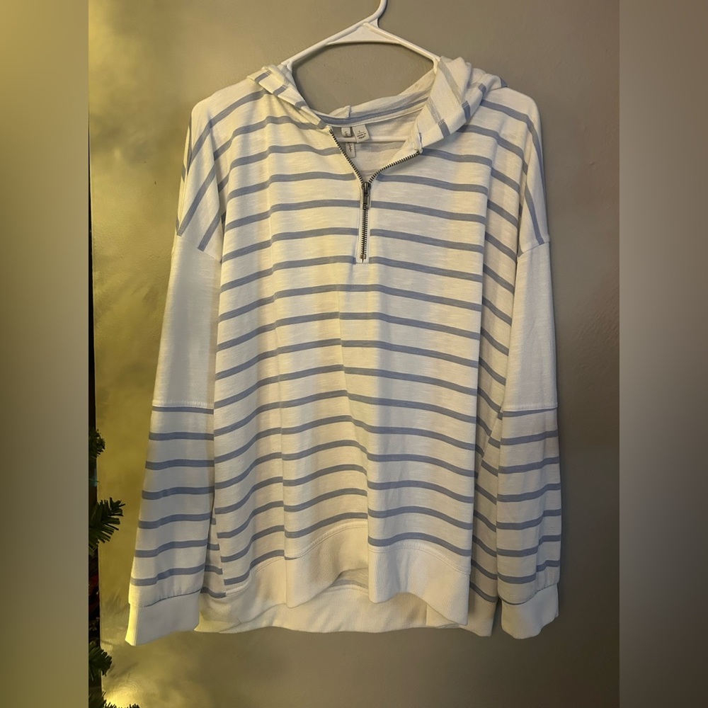 Live Well Lifestyle Blue/White Striped 1/4 Zip Hoodie L